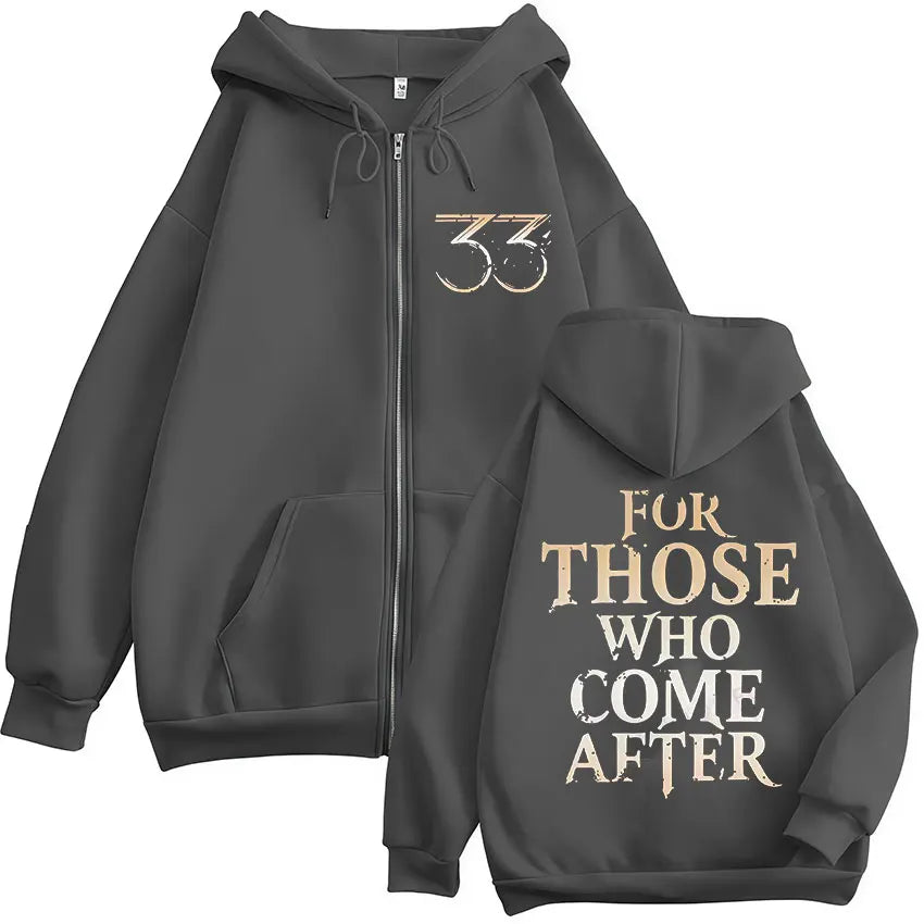 Dark gray game esquie clair jacket hoody unisex with distressed gold 33 logo front and sweatshirt high quality fleece back text