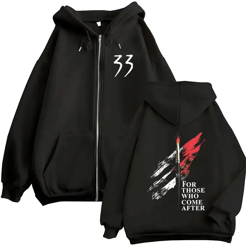 Black game esquie clair zip up sweatshirt high quality fleece jacket hoody unisex with 33 logo front and graphic back