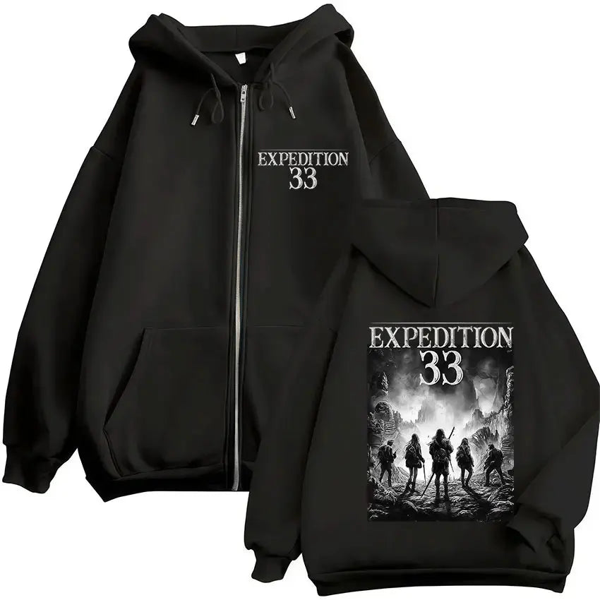 Black game esquie clair jacket hoody unisex with expedition 33 graphic and high quality fleece sweatshirt material