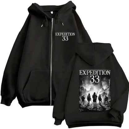 Black game esquie clair jacket hoody unisex with expedition 33 graphic and high quality fleece sweatshirt material