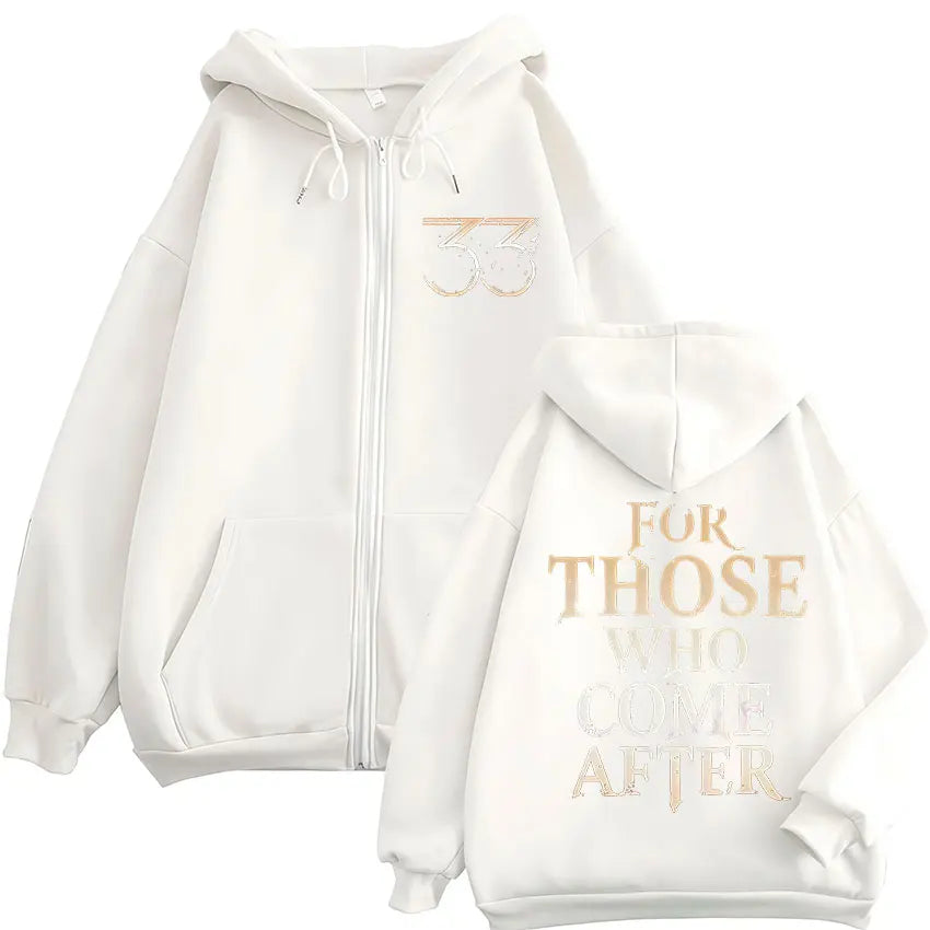 White game esquie clair zip up jacket hoody unisex with gold foil lettering high quality fleece sweatshirt