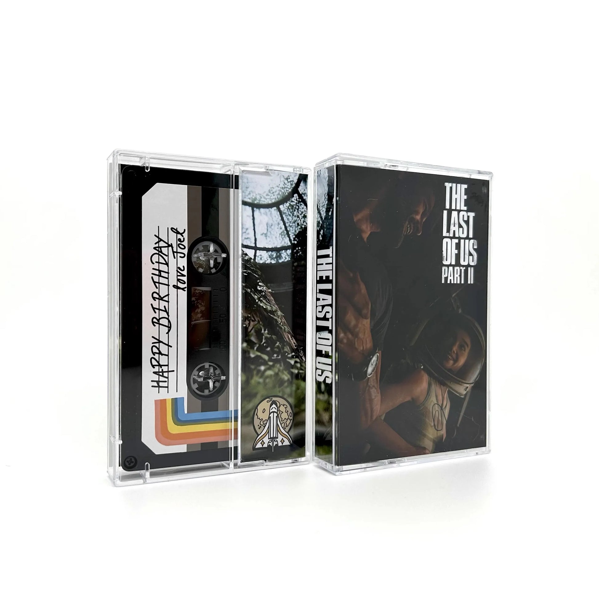 Clear plastic cassette tape case with the last of us part ii cover and handwritten birthday note for adam young music cassettes cosplay walkman recorder soundtracks box