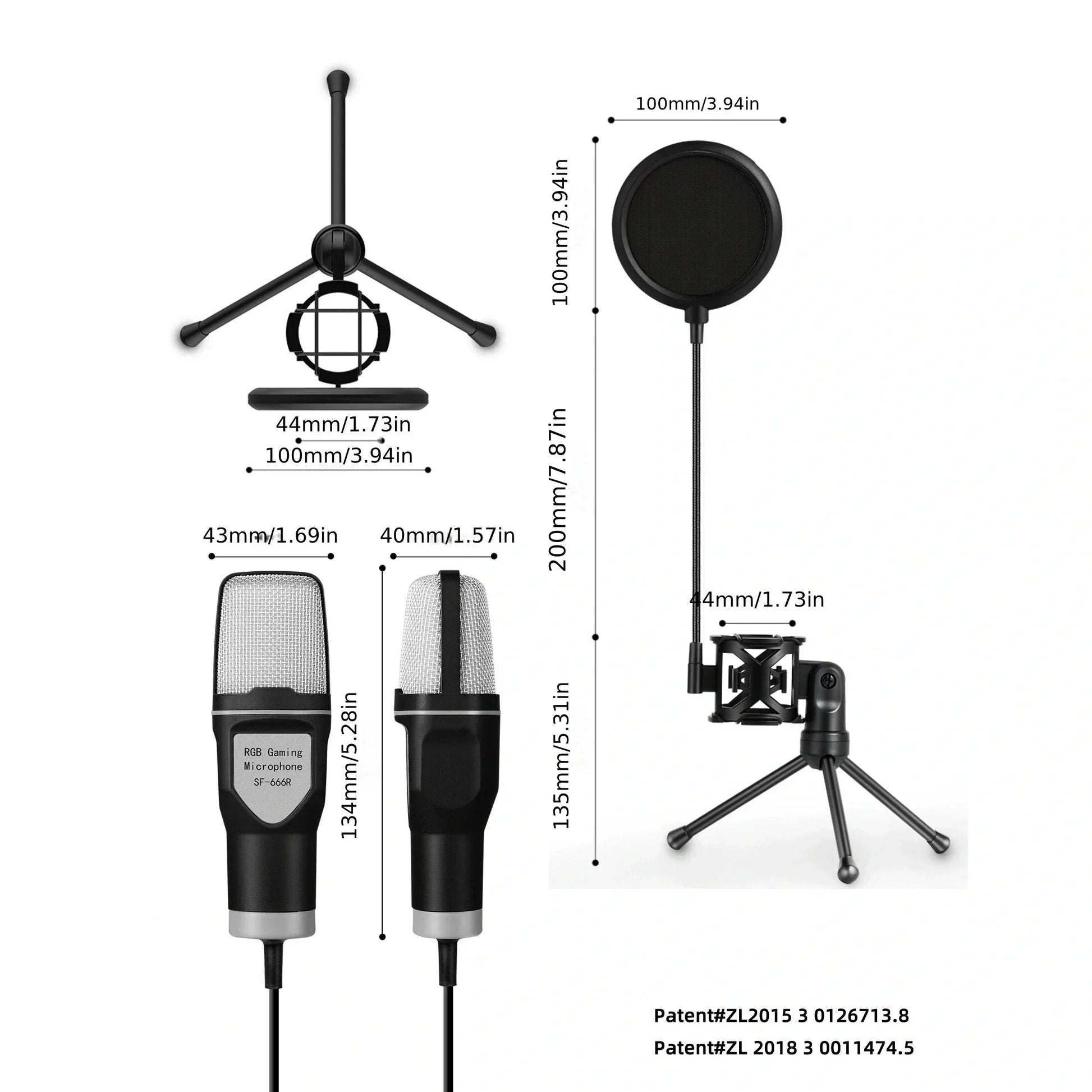 Black røde professional condenser microphone with silver mesh grille tripod stand and pop filter for live streaming podcast studio mike