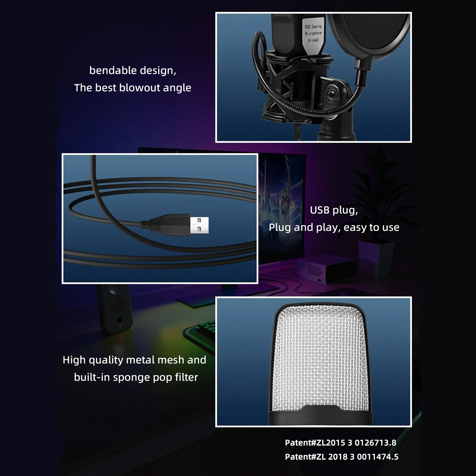 Usb-powered black professional condenser microphone with metal mesh grille and built-in pop filter for wired live streaming and podcast studio mike