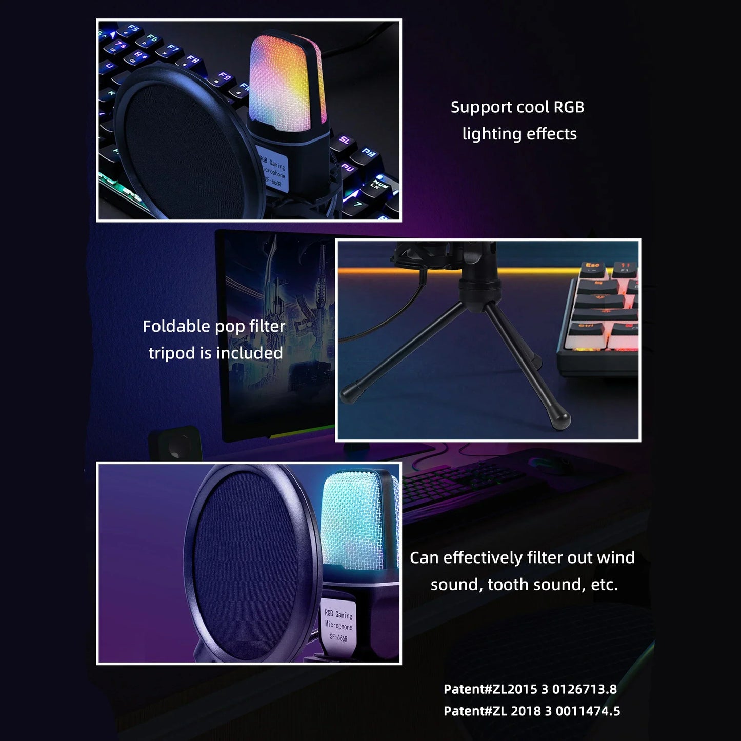 Rgb gaming professional condenser microphone with mesh grille and colorful lighting for wired live streaming and podcast studio mike