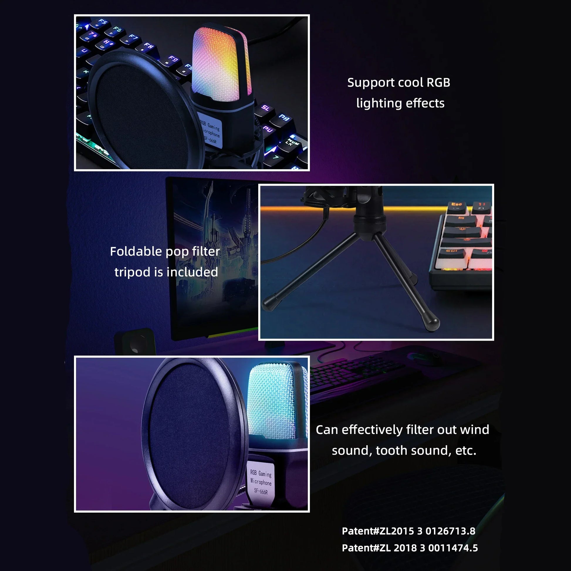 Rgb gaming professional condenser microphone with mesh grille and colorful lighting effects for live streaming podcast studio mike