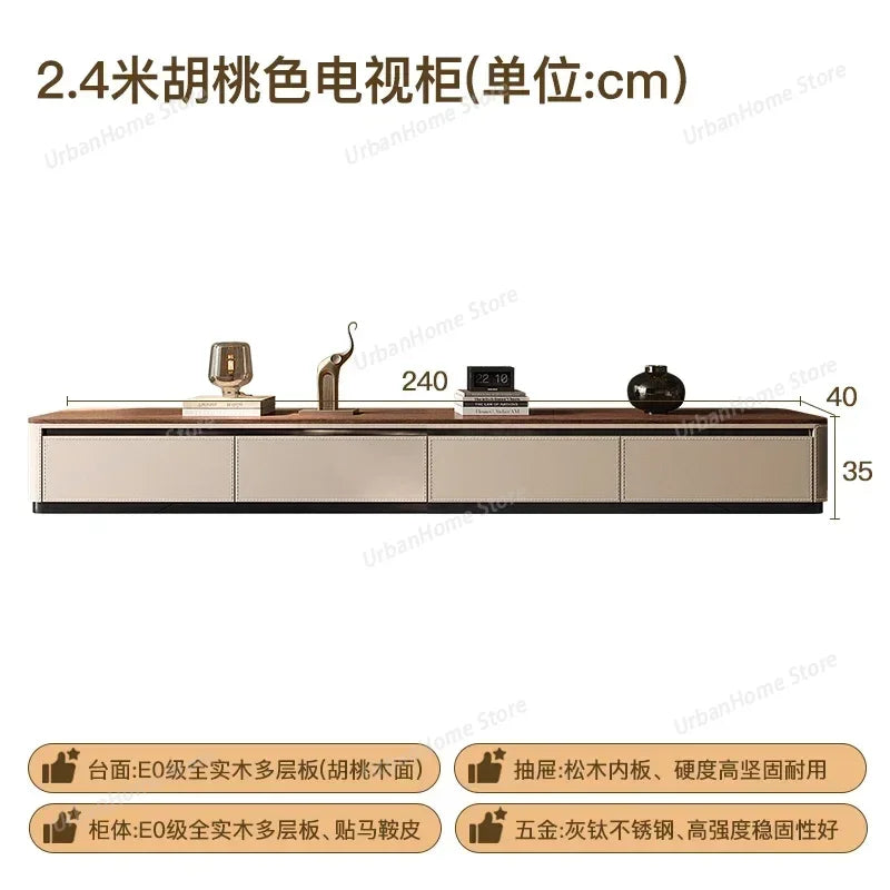 2.4 meter peach tv console with dark wood top beige drawers and stainless steel hardware for nordic arredamento house
