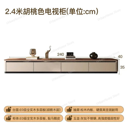 2.4 meter peach tv console with dark wood top beige drawers and stainless steel hardware for nordic arredamento house