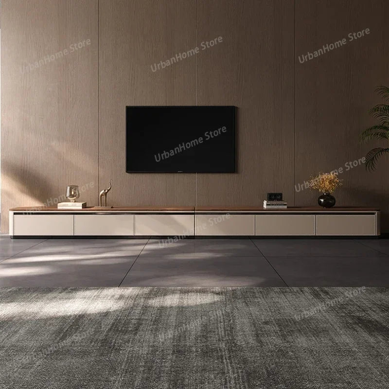 Modern minimalist tv console with sleek white and wood finish featuring integrated drawers for nordic arredamento house