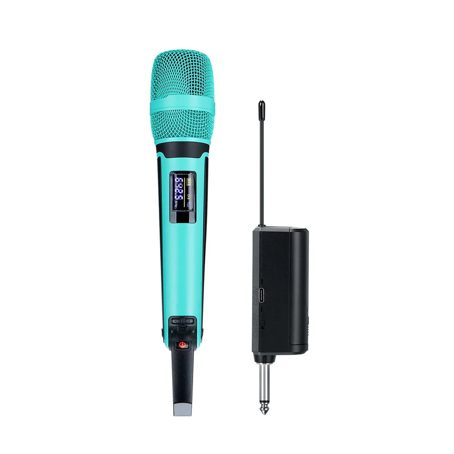 Teal gaw-skm9000a rechargeable wireless dynamic handheld vocal karaoke microphone with mesh grille and black receiver unit