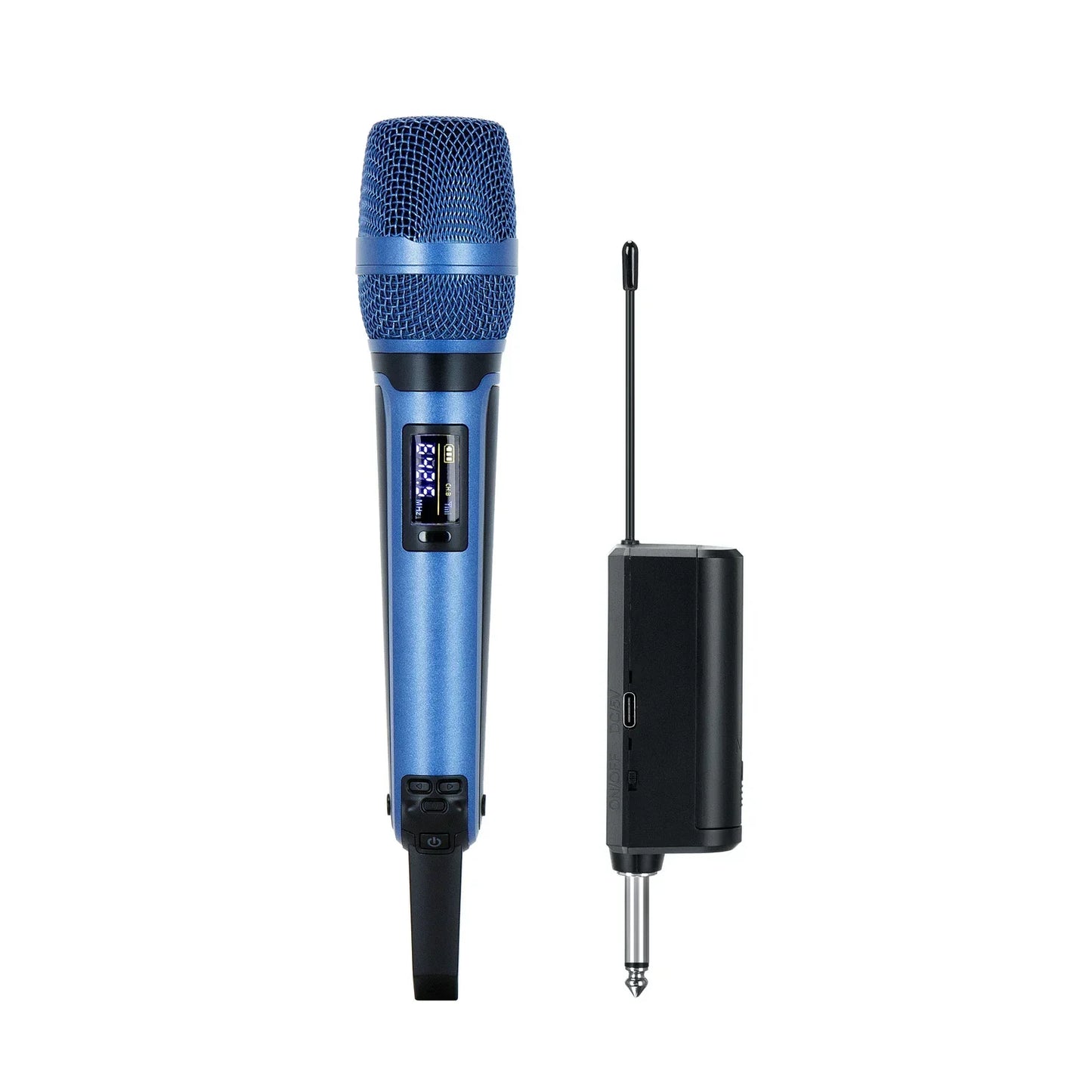 Blue gaw-skm9000a rechargeable wireless dynamic handheld vocal karaoke microphone with mesh grille and black receiver unit