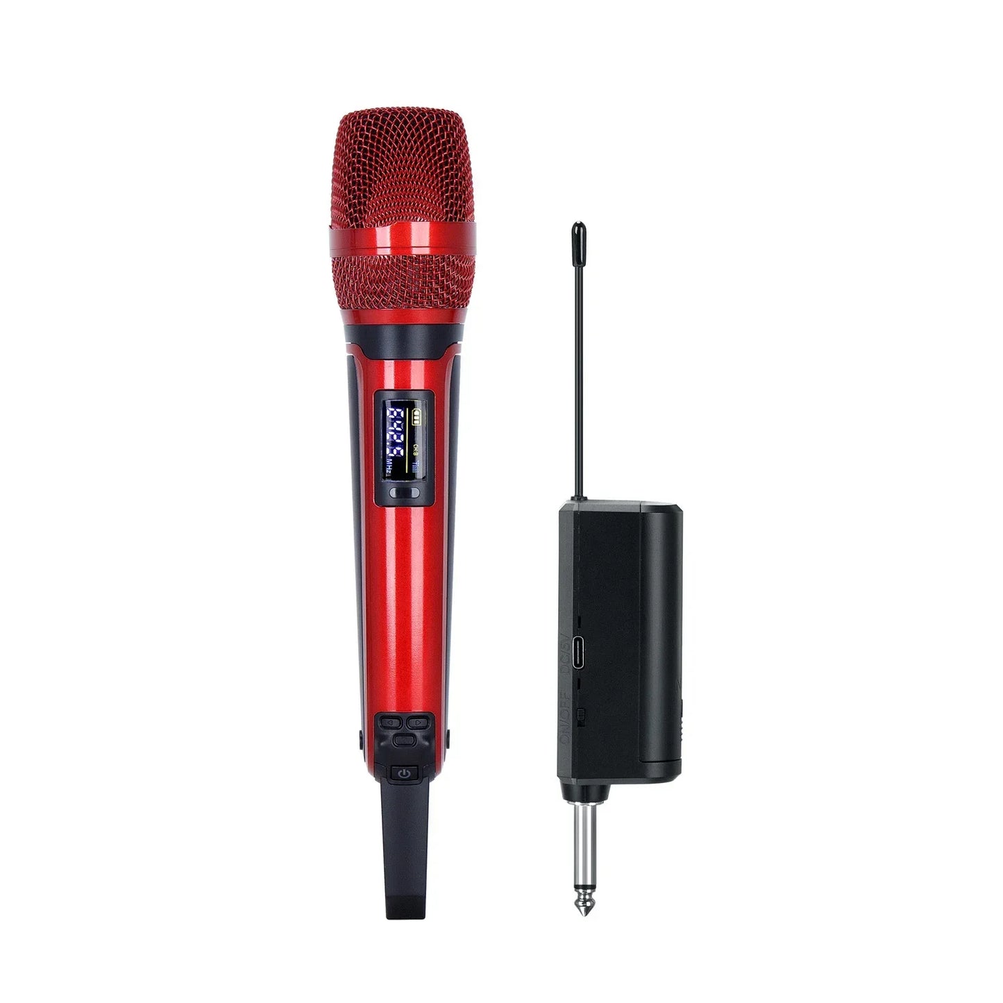 Red gaw-skm9000a rechargeable wireless dynamic handheld vocal karaoke microphone with mesh grille and black receiver unit