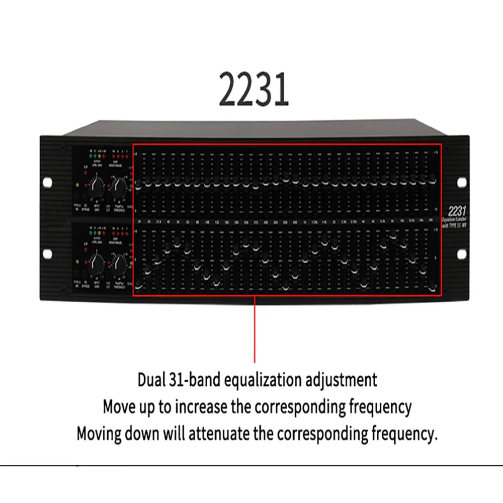 Black GAX-2231 DJ sound dual channel 31 band graphic equalizer with precise frequency controls and compression limiter function