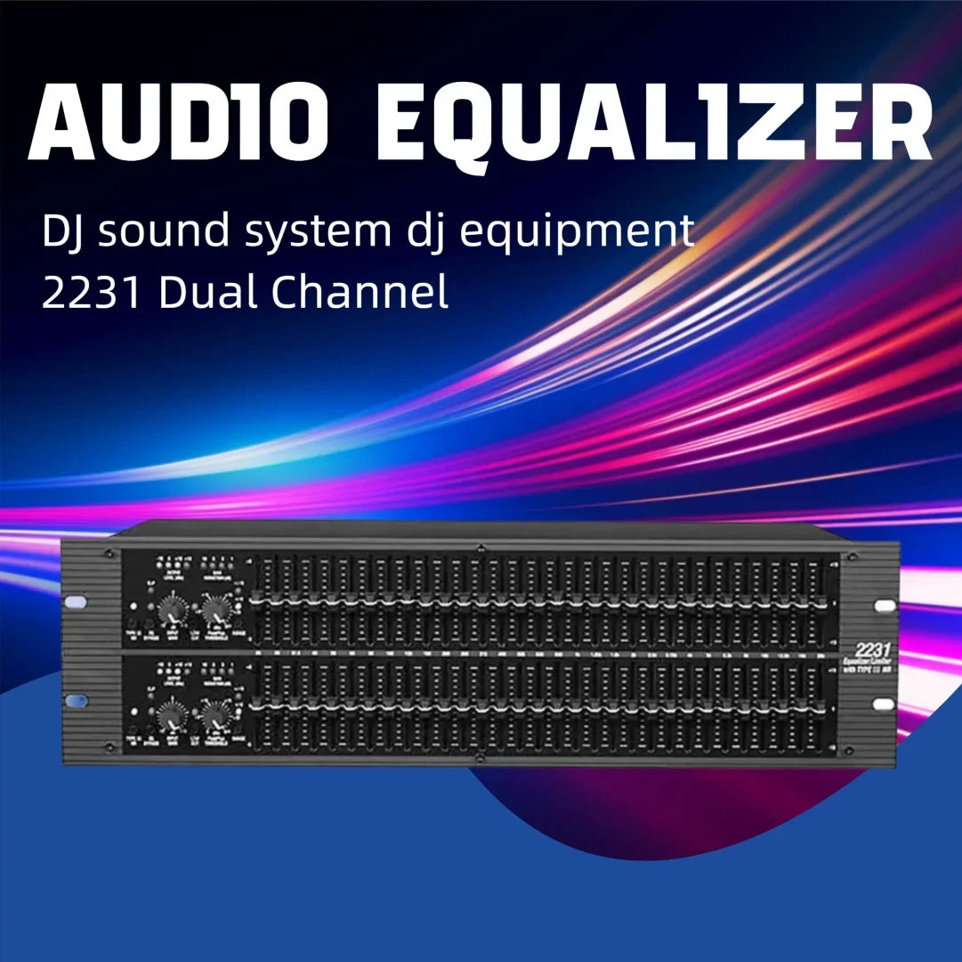 Black metal rack-mounted gax-2231 dj sound dual channel 31 band graphic equalizer with compression limiter function