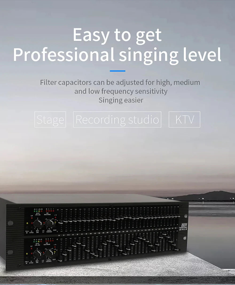Black professional gax-2231 dj sound system with dual channel 31 band graphic equalizer and compression limiter function