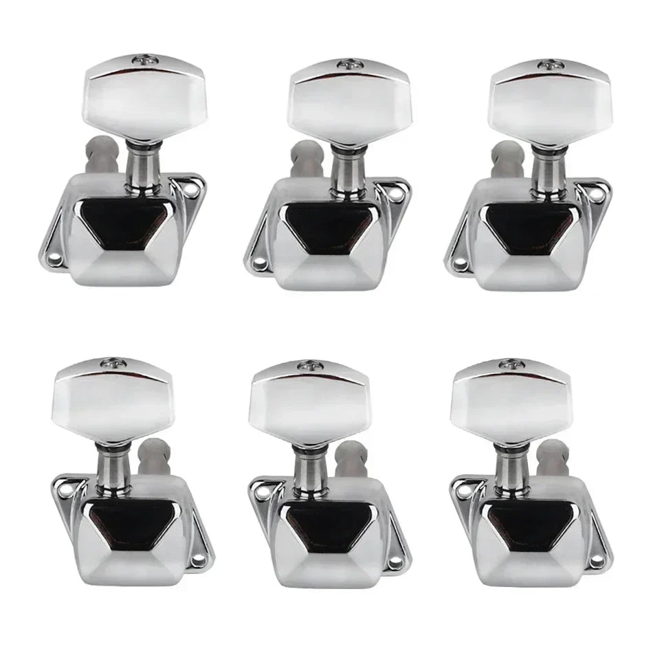 Six chrome string tuning pegs with hexagonal heads and black inserts gearlly tuning keys machine heads tuners for guitars