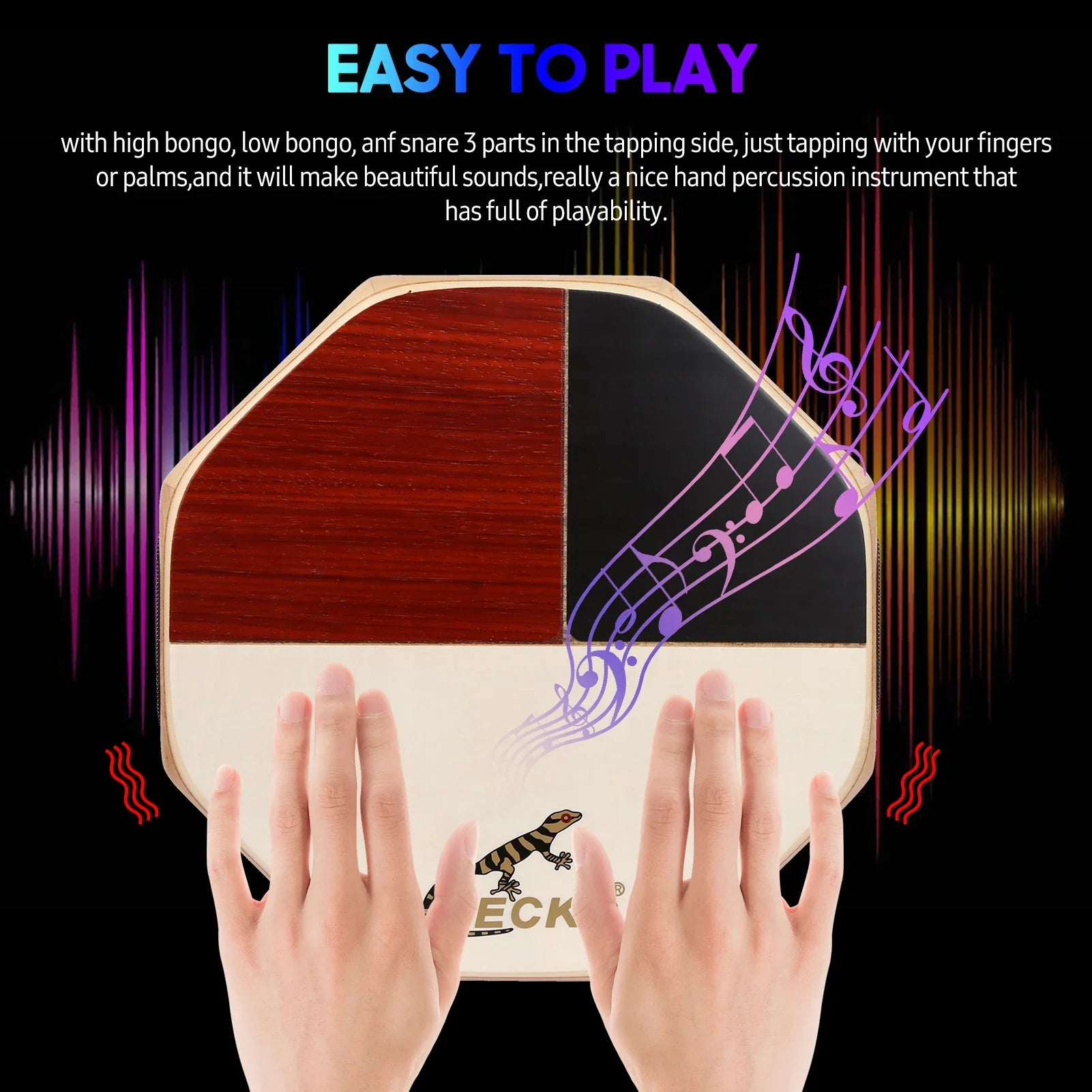 Wooden gecko sd6 cajon drum percussion instrument with red black cream tiger maple wood body and carrying bag