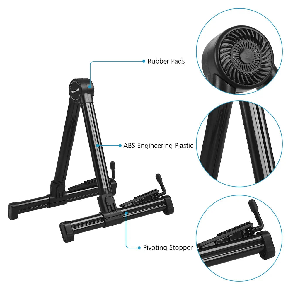 Black abs engineering plastic retractable foldable stand holder with rubber pads for guitar violin ukulele