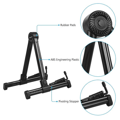 Black abs engineering plastic retractable foldable stand holder with rubber pads for guitar violin ukulele