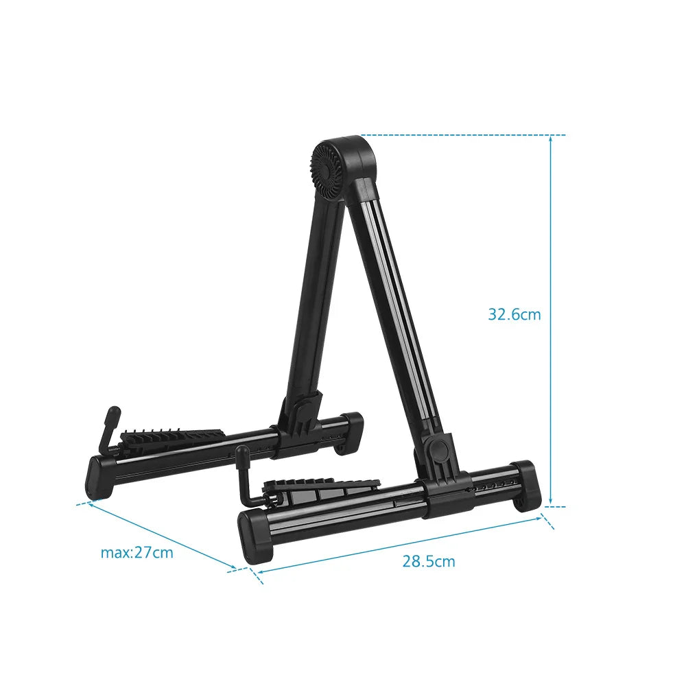 Black plastic retractable foldable stand holder with adjustable height for guitar violin ukulele and bass guitar