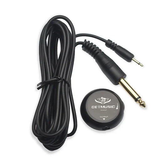 Black getmusic clip guitar pickup piezo with coiled cable and gold-plated connectors for acoustic classical violin use
