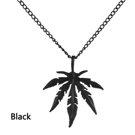 Black titanium steel punk pendant necklace featuring a vintage maple leaf design perfect as gift men jewelry