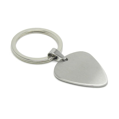 Silver electric bass guitar pick keyring with polished metallic finish musical instrument accessories keychain