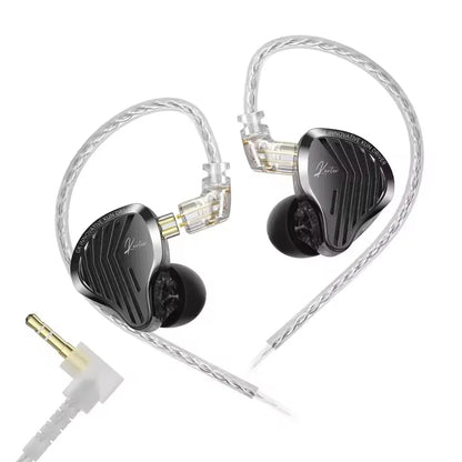 Black and silver kevlar kunten dynamic drive detachable headphones gaming heavy bass earbuds with braided cable