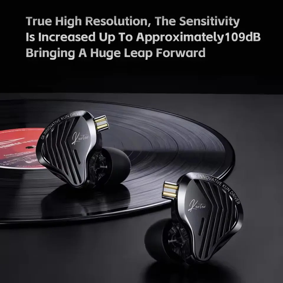 Black kevlar kunten dynamic drive detachable headphones gaming with heavy bass earbuds and gold-plated connectors