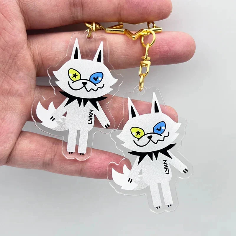 Clear acrylic lykyou lykn cosplay keychain featuring white cats with star and heart eyes pendant alloy star accessory