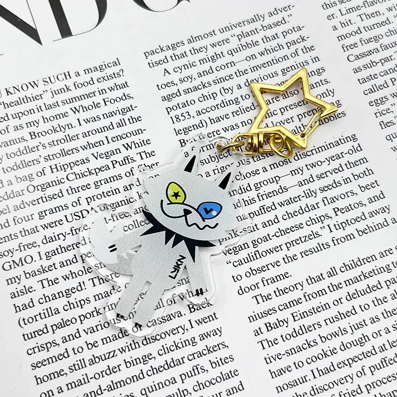 Gold star pendant alloy star keyring with white cat charm featuring yellow and blue eyes for lykyou lykn cosplay keychain acrylic fans gifts