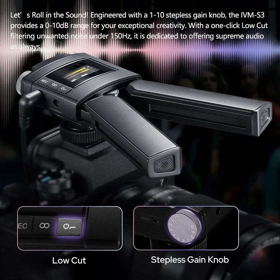 Black godox ivm-s3 stereo on-camera microphone cardioid with digital display and adjustable gain knob for creators interview recording