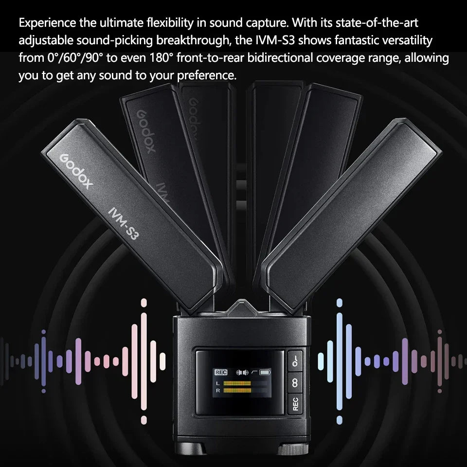 Black godox ivm-s3 stereo on-camera microphone cardioid with adjustable directional panels for creators interview recording