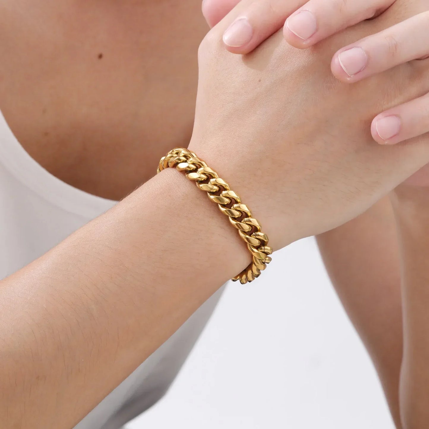 Gold color cuban chain bracelet for men thick stainless steel link wristband casual hip hop male jewelry gift