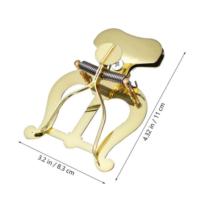 Gold-colored brass musical instruments lyre stand with spring mechanism and adjustable clamps for golden trombone marching use