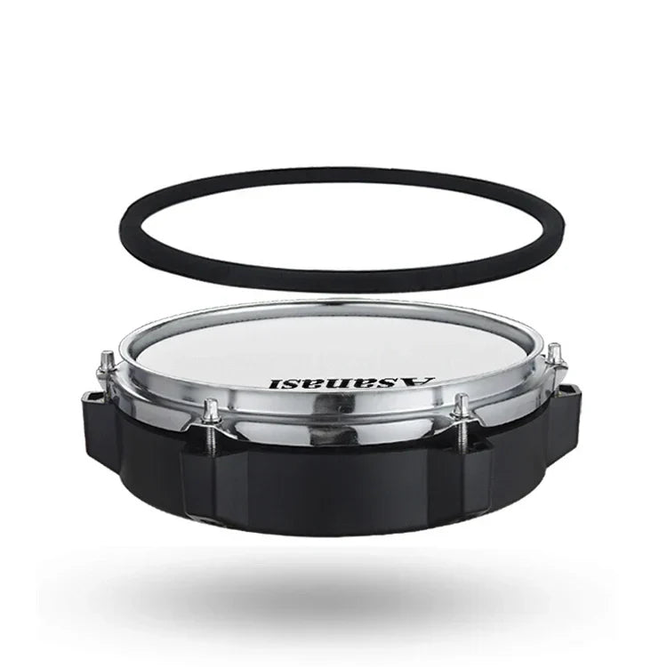 Black and chrome asanasi snare drum with white drumhead for toy electronic drum kit musical instruments set