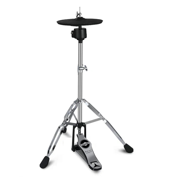 Black electronic hi-hat cymbal on chrome stand with foot pedal in good product musical drum set toy electronic drum kit musical instruments