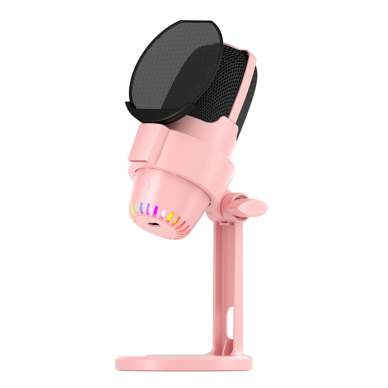 Pink gooermi m9 professional wired desktop microphone with black mesh pop filter and rainbow led lights for portable live stream