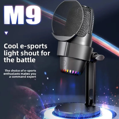 Gooermi m9 professional black wired gaming microphone with mesh grille and rgb lighting for portable live stream and podcast equipment