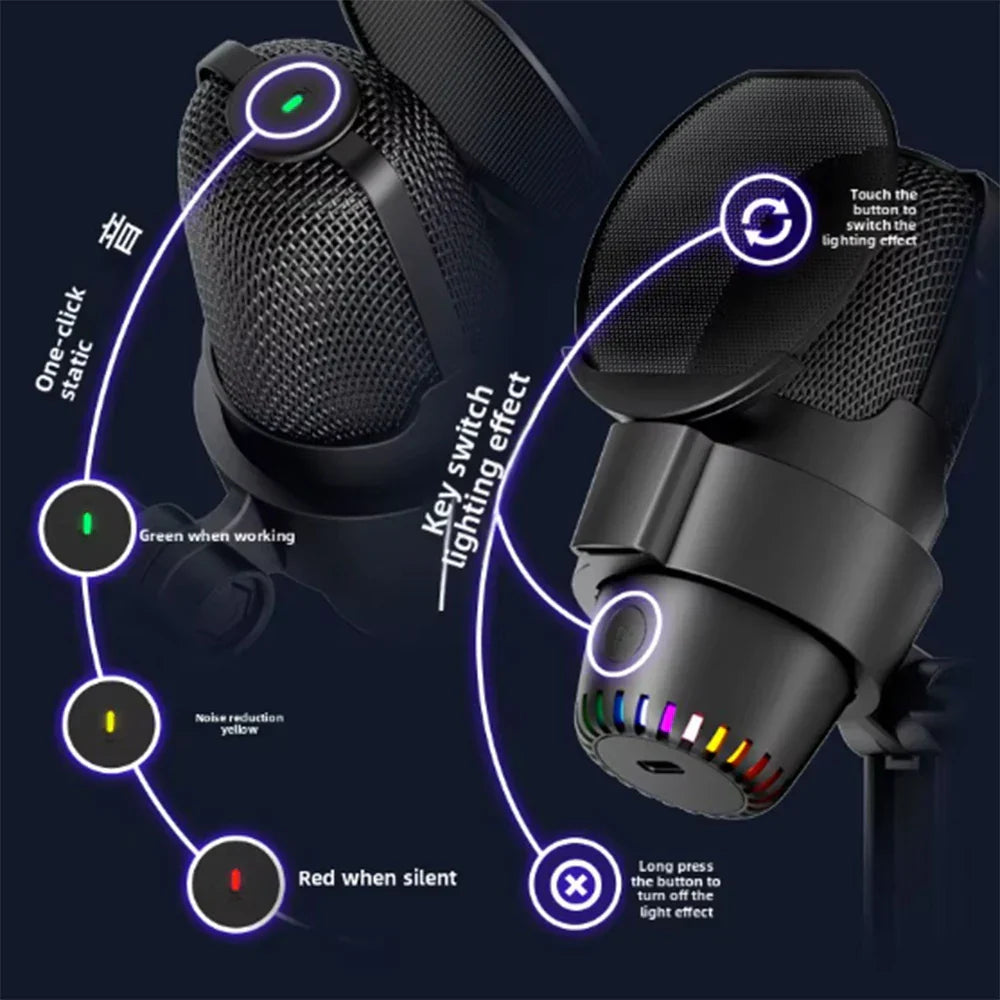 Black mesh wired gaming headset with customizable rgb lighting and tactile buttons for gooermi m9 professional podcast equipment