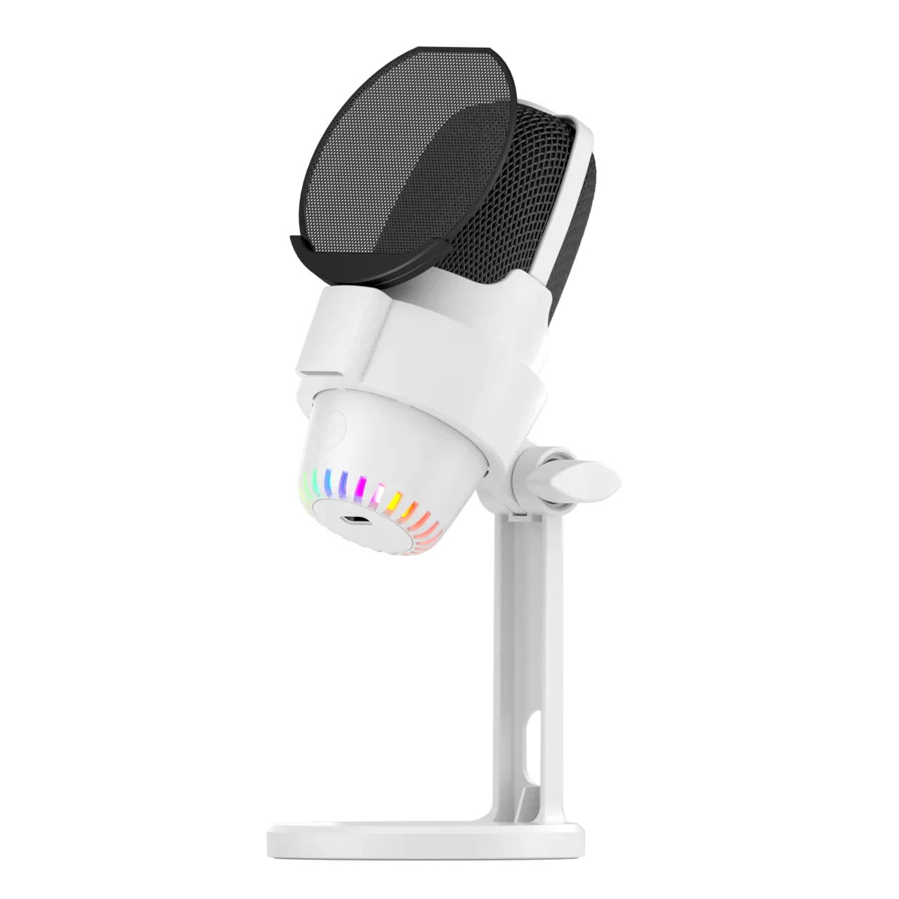 White Razer Seiren X wired condenser microphone with black mesh pop filter and rainbow LED for gooermi m9 professional podcast equipment