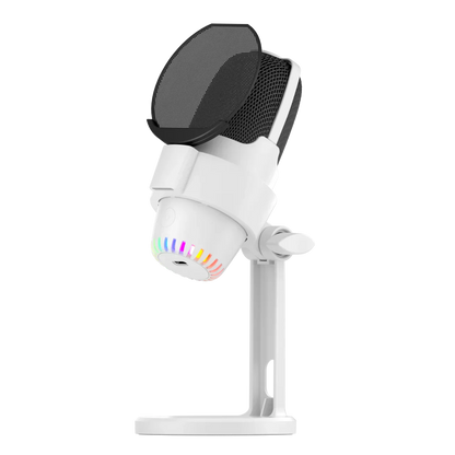 White Razer Seiren X wired condenser microphone with black mesh pop filter and rainbow LED for gooermi m9 professional podcast equipment