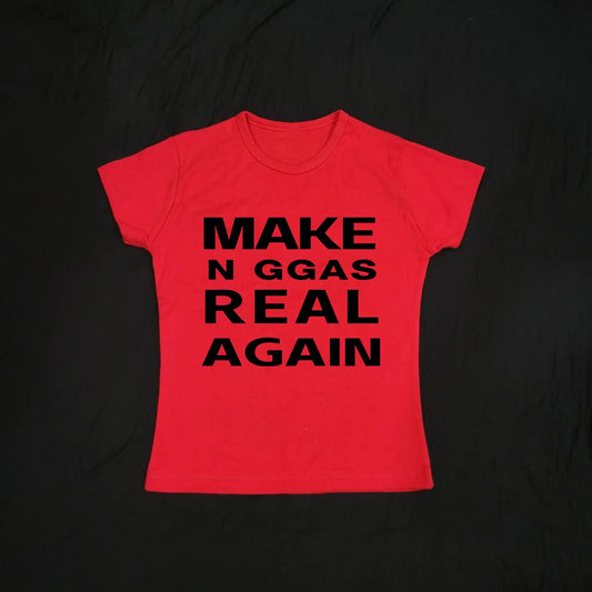 A vibrant red gothic hip hop women’s short sleeve t-shirt with bold harajuku punk letter print casual crop design