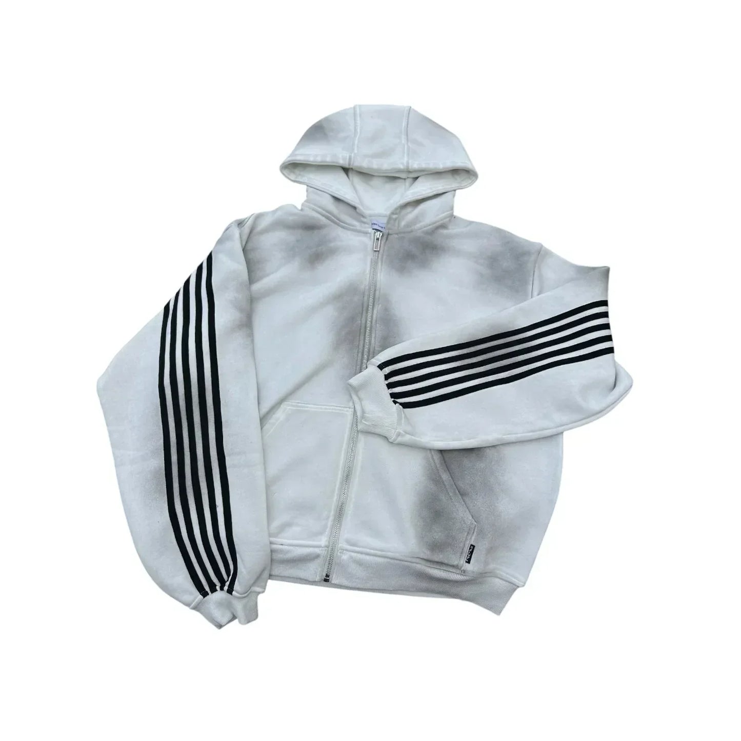 White gothic punk y2k hoodie two piece with black sleeve stripes and tie dye pattern for hip hop trend style