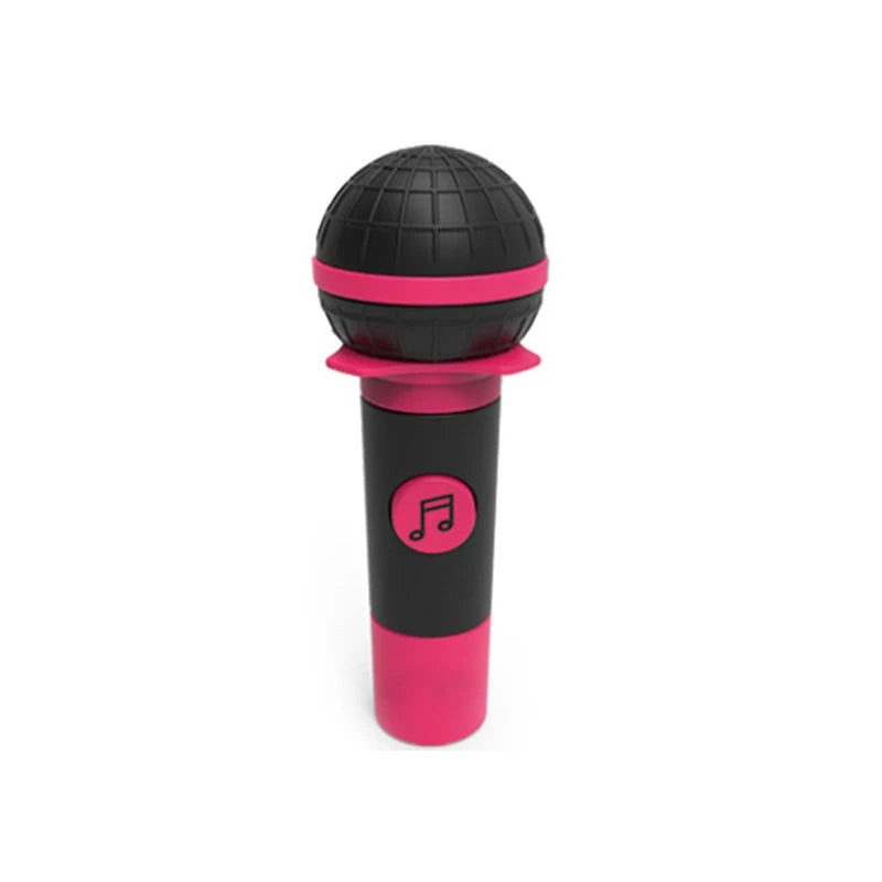 A black and pink silicone microphone usb flash drive with musical note emblem for family karaoke game board set gift