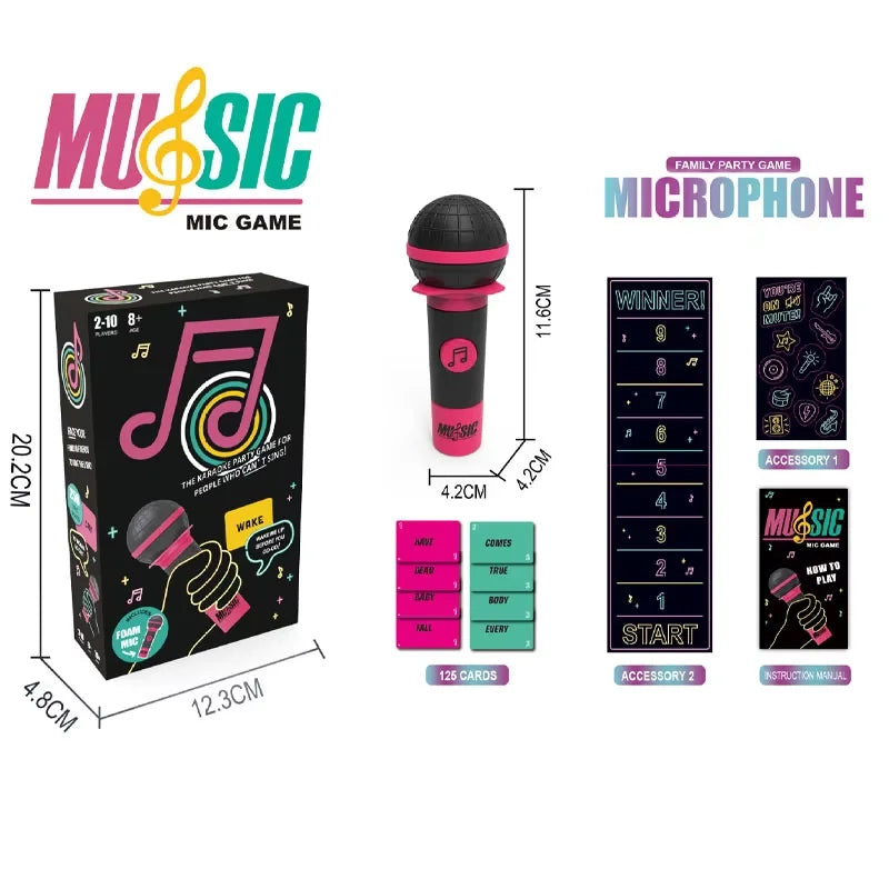 Pink and black plastic microphone with musical note logo for grabbing mic game family gatherings games karaoke master