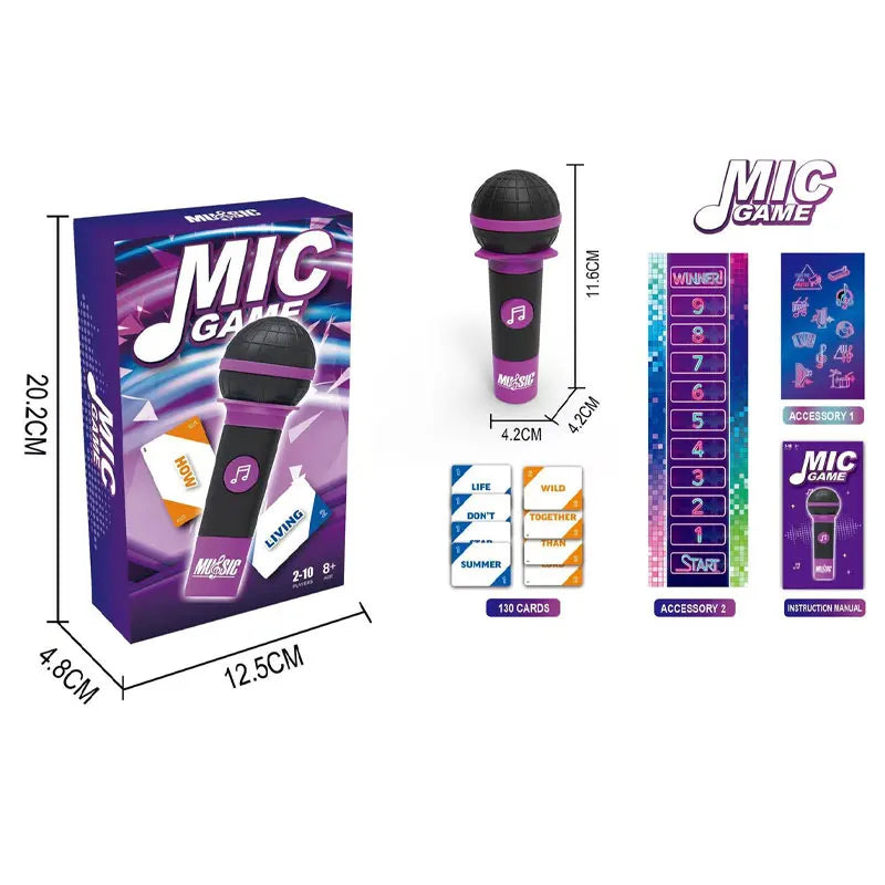 Purple and black plastic microphone with textured grip and music logo for grabbing mic game family gatherings games
