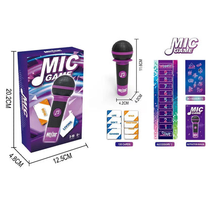 Purple and black plastic microphone with textured grip and music logo for grabbing mic game family gatherings games