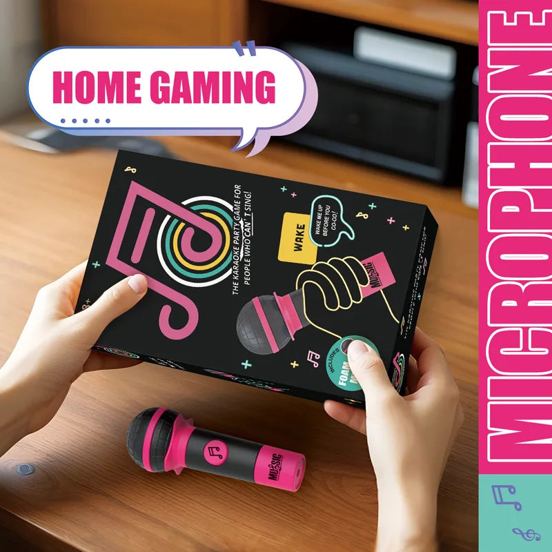 Pink and black handheld microphone with musical note logo for grabbing mic game family gatherings games singer karaoke master