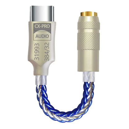 Cx-pro audio decoder with braided blue silver cable and metallic connectors for iem amp mobile and 5mm headphone amplifier